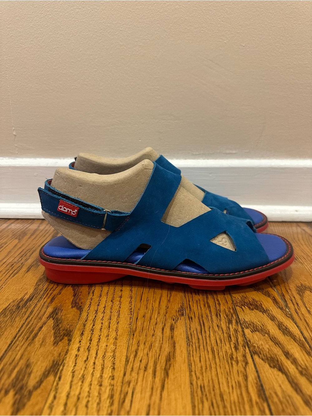 Clamp Shoes Blue Suede + Red Sole